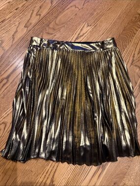 Haute Hippie Metallic Gold Pleated Skater Skirt